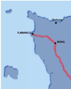 La ligne part de Flamanville puis passe par Menuel
