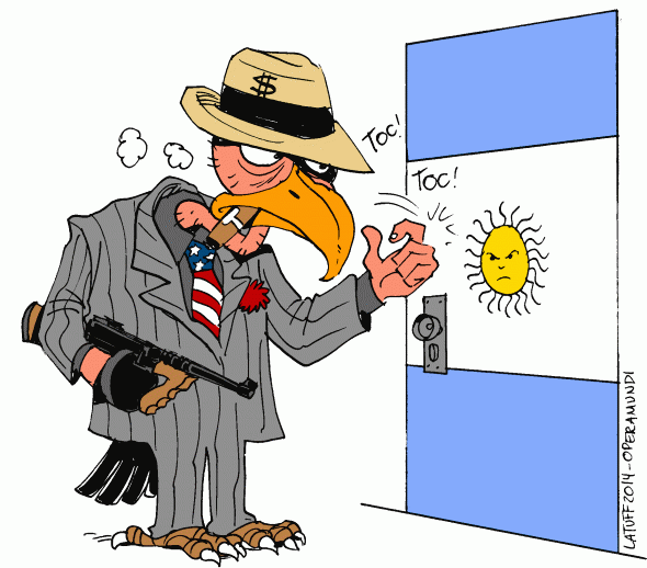 Caricature de Carlos Latuff sur les fonds vautours